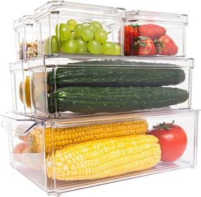 img 4 attached to Pomeat BPA-Free 7-Piece Fridge Storage Containers - Stackable Produce Saver Bins with Lids for Vegetables, Fruits, Meat, Fish, and Berries