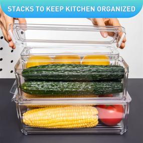 img 1 attached to Pomeat BPA-Free 7-Piece Fridge Storage Containers - Stackable Produce Saver Bins with Lids for Vegetables, Fruits, Meat, Fish, and Berries