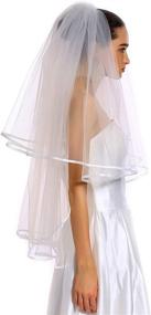 img 1 attached to 👰 Elegant Passat 2-Tier Fingertip Ribbon Wedding Veil with Organza Trim - Bridal Veil Horsehair Ribbon 117