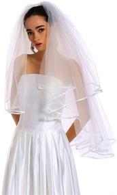 img 3 attached to 👰 Elegant Passat 2-Tier Fingertip Ribbon Wedding Veil with Organza Trim - Bridal Veil Horsehair Ribbon 117