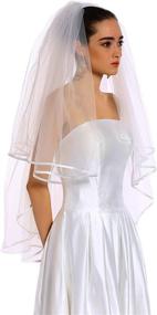 img 2 attached to 👰 Elegant Passat 2-Tier Fingertip Ribbon Wedding Veil with Organza Trim - Bridal Veil Horsehair Ribbon 117