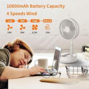 img 3 attached to Aihanch Rechargeable Desk and Floor Fan: Powerful 10800mAh Battery Operated Oscillating Fan with Remote Timer, 4 Speeds, Adjustable Height, Foldaway Design, Night Light - Ideal for Home, Outdoor, Camping, and Travel