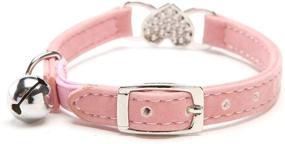 img 4 attached to 🐱 CHUKCHI Heart Bling Cat Collar - Safety Belt, Bell - Size 8-11 Inches