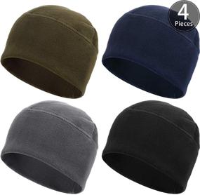 img 4 attached to SATINIOR 4-Piece Fleece Watch Cap Skull Beanie Winter Hat Set for Daily Wear and Sports