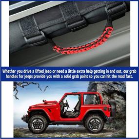img 1 attached to 🚗 2-Pack Car Roll Bar Grab Handles - Improved Fit for Jeep Wrangler YJ TJ JK JL & Gladiator JT (1987-2020) - Includes 3 Straps and Woven Handle - Black & Red