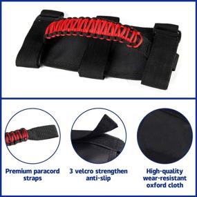 img 3 attached to 🚗 2-Pack Car Roll Bar Grab Handles - Improved Fit for Jeep Wrangler YJ TJ JK JL & Gladiator JT (1987-2020) - Includes 3 Straps and Woven Handle - Black & Red