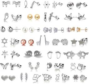 img 4 attached to 👧 Stylish and Hypoallergenic: 30 Pairs of Assorted Stainless Steel Stud Earrings for Teen Girls