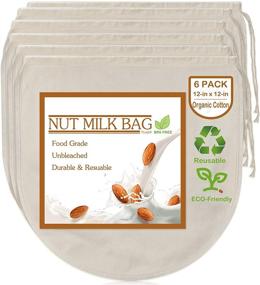 img 4 attached to 🥛 6 Pack of 12x12 Nut Milk Bags - 100% Unbleached Cotton Cheesecloth, Reusable Food Strainer Colander for Almond/Oat Milk, Celery Juice, Cold Brew Coffee, Yogurt, & Cheese Making