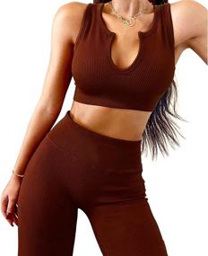 img 4 attached to Jetjoy Women's Ribbed Workout Set: Crop Rib Tank and High-Waist Leggings Combo