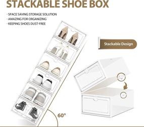 img 1 attached to 📦 Clear Plastic Stackable Shoe Storage Box - 12 Pack Organizer for Closet, Foldable Bins, Sneaker Shoe Holder (Black)