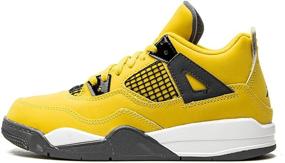 img 4 attached to 👟 Children's Jordan 4 Retro Lightning Tour Yellow/Dark Blue Grey Sneakers (BQ7669 700)