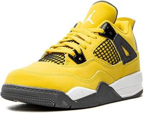 img 1 attached to 👟 Children's Jordan 4 Retro Lightning Tour Yellow/Dark Blue Grey Sneakers (BQ7669 700)