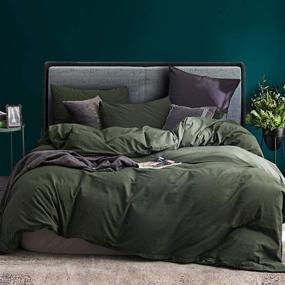 img 4 attached to 🥑 ECOCOTT Avocado Green Duvet Cover Set - Queen Size, 100% Washed Cotton, Ultra Soft & Cozy, Zipper Closure - Includes 2 Pillowcases, Easy Care & Breathable