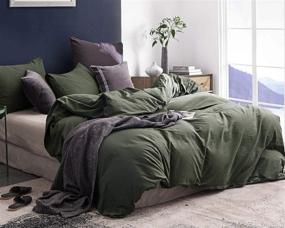 img 3 attached to 🥑 ECOCOTT Avocado Green Duvet Cover Set - Queen Size, 100% Washed Cotton, Ultra Soft & Cozy, Zipper Closure - Includes 2 Pillowcases, Easy Care & Breathable