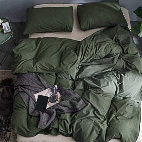 img 2 attached to 🥑 ECOCOTT Avocado Green Duvet Cover Set - Queen Size, 100% Washed Cotton, Ultra Soft & Cozy, Zipper Closure - Includes 2 Pillowcases, Easy Care & Breathable
