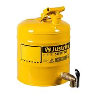 🧪 justrite 7150250 5 gallon laboratory safety shelf can with brass safety bottom faucet, yellow - premium galvanized steel construction logo