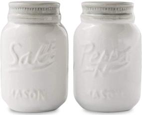 img 4 attached to 🔍 Charming Vintage Mason Jar Salt & Pepper Shakers by Comfify: Décor for Vintage, Rustic, Shabby Chic - Sturdy Ceramic in White!