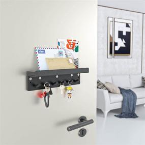 img 1 attached to HIIMIEI Magnetic Key Rack with Tray - Wall Mounted Key Holder with 6 Hooks and Top Shelf for Entryway Hallway - Black Acrylic - Dimensions: 9.6x2.8x1.9inch