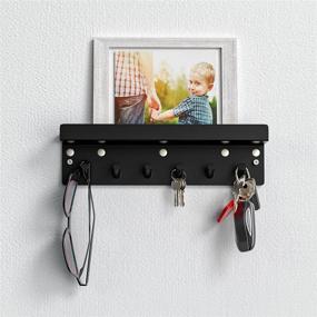 img 2 attached to HIIMIEI Magnetic Key Rack with Tray - Wall Mounted Key Holder with 6 Hooks and Top Shelf for Entryway Hallway - Black Acrylic - Dimensions: 9.6x2.8x1.9inch