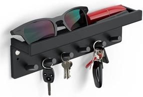 img 4 attached to HIIMIEI Magnetic Key Rack with Tray - Wall Mounted Key Holder with 6 Hooks and Top Shelf for Entryway Hallway - Black Acrylic - Dimensions: 9.6x2.8x1.9inch