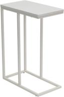 🏠 stylish household essentials narrow end table: white industrial design, metal c shaped frame, rectangle wood top logo