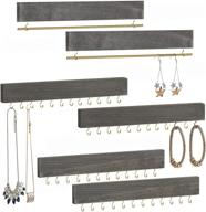 📿 mygift weathered gray wood wall-mounted jewelry organizer: 6-piece hooks, bracelet & necklace holder rack set logo