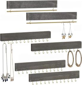 img 4 attached to 📿 MyGift Weathered Gray Wood Wall-Mounted Jewelry Organizer: 6-Piece Hooks, Bracelet & Necklace Holder Rack Set