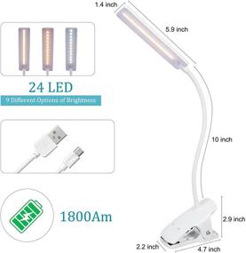 img 3 attached to 🔌 USB Rechargeable LED Reading Light with Clip - Deaunbr Book Lights, Eye Protection 24 LEDs, Flexible Neck Night Bed Lamp, Touch Control Portable Wireless Clamp Desk Lamps for Bed Headboard, Computers