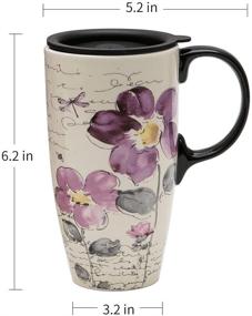 img 1 attached to 🌺 Topadorn Tall Ceramic Travel Mug with Sealed Lid - 17 oz Coffee Cup, Purple Flower Design