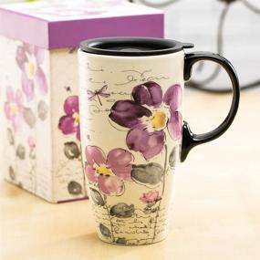 img 3 attached to 🌺 Topadorn Tall Ceramic Travel Mug with Sealed Lid - 17 oz Coffee Cup, Purple Flower Design