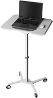 🖥️ enhanced ergonomics: techni mobili sit mobile computer stand with adjustable and tiltable tabletop laptop cart in sleek white design logo