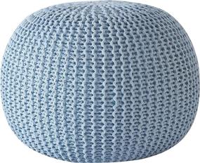 img 4 attached to 🔵 Round Knit Pouf in Light Blue - Hand-Woven Cotton by Urban Shop