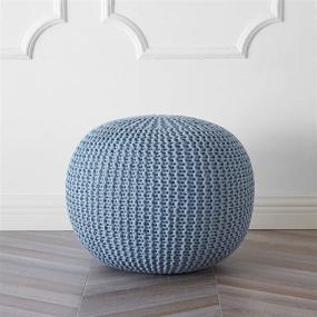 img 3 attached to 🔵 Round Knit Pouf in Light Blue - Hand-Woven Cotton by Urban Shop