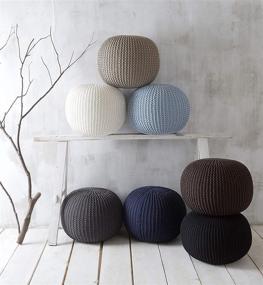 img 2 attached to 🔵 Round Knit Pouf in Light Blue - Hand-Woven Cotton by Urban Shop