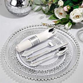 img 1 attached to 🍽️ WELLIFE 50 Pack Pre Rolled Napkins with Silver Plastic Cutlery Set, Elegant Disposable Silverware Includes: 50 Silver Knives, 50 Silver Forks, 50 Silver Spoons, 50 White Napkins