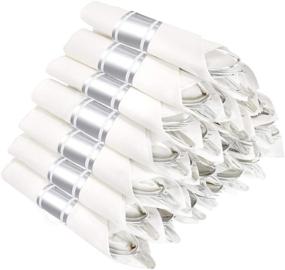 img 4 attached to 🍽️ WELLIFE 50 Pack Pre Rolled Napkins with Silver Plastic Cutlery Set, Elegant Disposable Silverware Includes: 50 Silver Knives, 50 Silver Forks, 50 Silver Spoons, 50 White Napkins