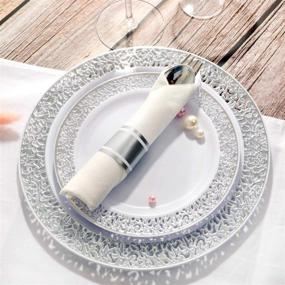 img 2 attached to 🍽️ WELLIFE 50 Pack Pre Rolled Napkins with Silver Plastic Cutlery Set, Elegant Disposable Silverware Includes: 50 Silver Knives, 50 Silver Forks, 50 Silver Spoons, 50 White Napkins