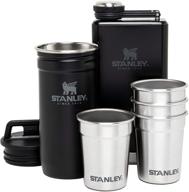 stanley stainless steel shot glass and flask set - outdoor adventure pack with 4 metal shot glasses, 8oz whiskey flask, and travel carry case logo