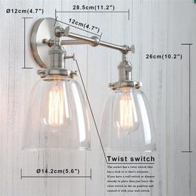 img 3 attached to Permo Double Sconce Vintage Industrial Antique 2-Lights Wall Sconces With Oval Cone Clear Glass Shade (Brushed)