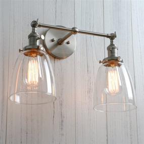 img 2 attached to Permo Double Sconce Vintage Industrial Antique 2-Lights Wall Sconces With Oval Cone Clear Glass Shade (Brushed)