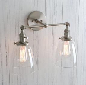 img 1 attached to Permo Double Sconce Vintage Industrial Antique 2-Lights Wall Sconces With Oval Cone Clear Glass Shade (Brushed)