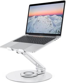img 4 attached to 🔁 360 Rotating Adjustable Laptop Stand, OMOTON Ergonomic Laptop Riser for Collaborative Work, Foldable with Dual Rotary Shaft, Suitable for MacBook / Laptops up to 16 inches