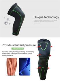 img 3 attached to 🎽 Elastic Sports Knee Support Brace Wrap Protector Pad Long Sleeve Cap Patella Guard Knee A6 - Black (1PCS) - Green-L