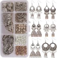 📿 complete diy vintage ethnic indian dangle earrings making kit – jhumka jhumki bollywood gypsy oxidized chandelier jewelry craft supplies for beginners with instruction – sunnyclue 1 box logo
