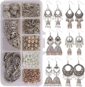 img 4 attached to 📿 Complete DIY Vintage Ethnic Indian Dangle Earrings Making Kit – Jhumka Jhumki Bollywood Gypsy Oxidized Chandelier Jewelry Craft Supplies for Beginners with Instruction – SUNNYCLUE 1 Box