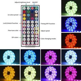 img 3 attached to 🌈 DINJA 12V LED RGB Strip Rope Lights 16.4ft/5M Colored Waterproof, Upgraded 44 Keys RF Remote Controller with Timing Off, Lock & Unlock for TV Home, Bedroom, Kitchen, Indoor Decoration Lighting