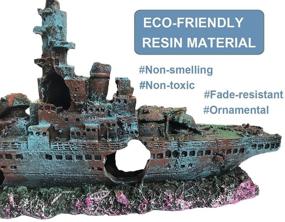 img 2 attached to 🛳️ Aquarium Shipwreck Decorations Fish Tank Ornaments - SLOCME Sunken Ship Decorations, Resin Material, Eco-Friendly for Freshwater and Saltwater Aquariums, Betta Fish Decorations