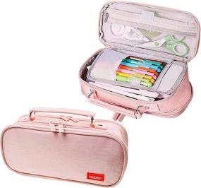 img 4 attached to Big Capacity Cute Pencil Case: Portable School & Office Storage Bag - Pink