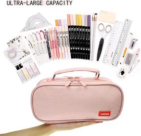 img 2 attached to Big Capacity Cute Pencil Case: Portable School & Office Storage Bag - Pink