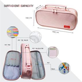 img 3 attached to Big Capacity Cute Pencil Case: Portable School & Office Storage Bag - Pink